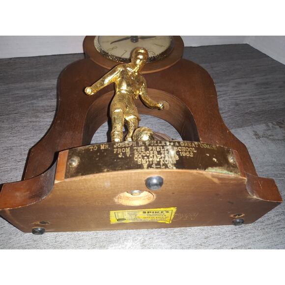 Soccer Coach Trophy Tribute Wooden Mantel Clock - Picture 9 of 10